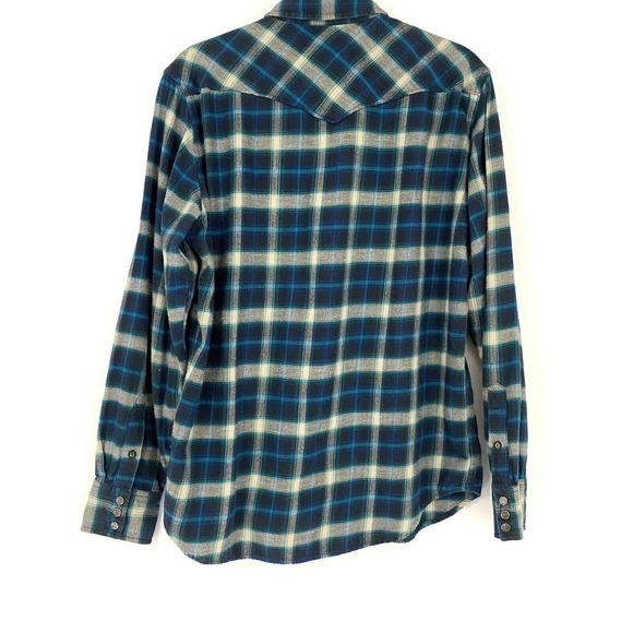 LUCKY BRAND Men’s M Plaid Flannel Western Shirt Pearl Snaps Long Sleeves - Picture 2 of 5
